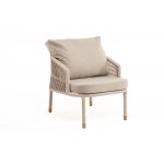 "Верона" кресло плетеное из роупа, каркас алюминий белый муар, роуп бежевый круглый, ткань бежевая 052