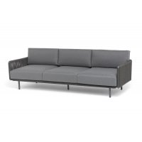 "Джелло" диван 3-местный плетеный из роупа, каркас алюминий темно-серый (RAL7024) муар, роуп темно-серый круглый, ткань темно-серая 027