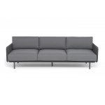 "Джелло" диван 3-местный плетеный из роупа, каркас алюминий темно-серый (RAL7024) муар, роуп темно-серый круглый, ткань темно-серая 027