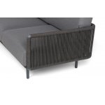 "Джелло" диван 3-местный плетеный из роупа, каркас алюминий темно-серый (RAL7024) муар, роуп темно-серый круглый, ткань темно-серая 027