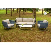 "Фиджи" лаунж-зона 5-местная плетеная из роупа (веревки), каркас алюминиевый темно-серый, роуп синий (KT18-014)