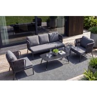 "Ронда" лаунж-зона 5-местная плетеная из роупа (веревки), каркас алюминиевый темно-серый, роуп серый 40 мм tex