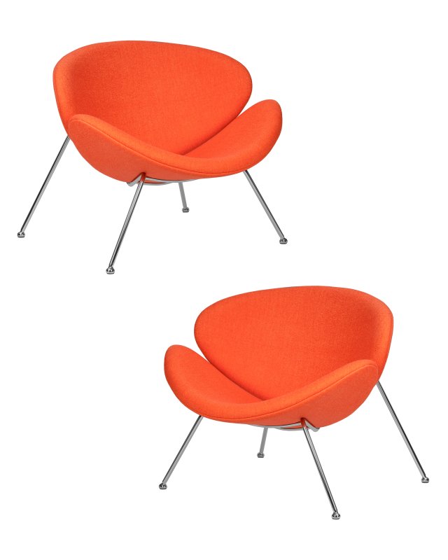 Набор 2 шт Кресло дизайнерское DOBRIN EMILY, оранжевая ткань AF, хромированная сталь
