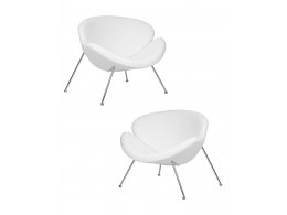 Набор 2 шт Кресло дизайнерское DOBRIN EMILY, белый (букле) ткань , хромированная сталь Набор 2 шт Кресло дизайнерское DOBRIN EMILY, белый (букле) ткань , хромированная сталь