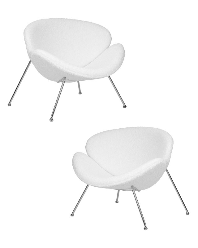 Набор 2 шт Кресло дизайнерское DOBRIN EMILY, белый (букле) ткань , хромированная сталь