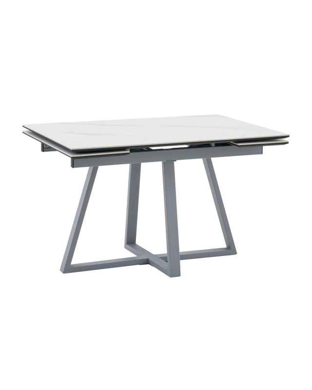Стол Керас 120-180/80/75 столешница МДФ16/керамика Snow white подстолье металл серый