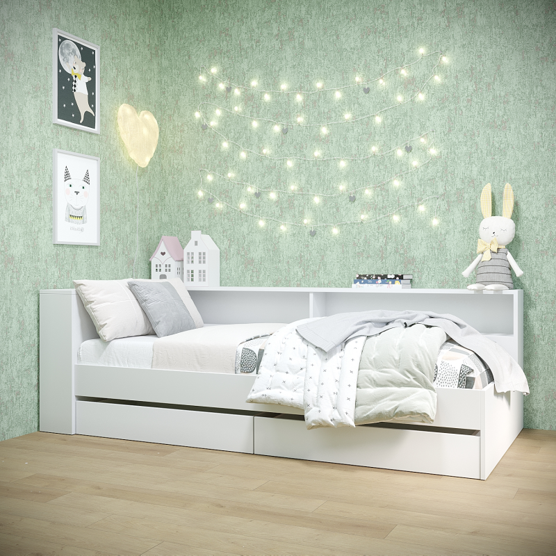 Кровать Ксения с ящиками и головным. блоком ( белая ) 900х2000