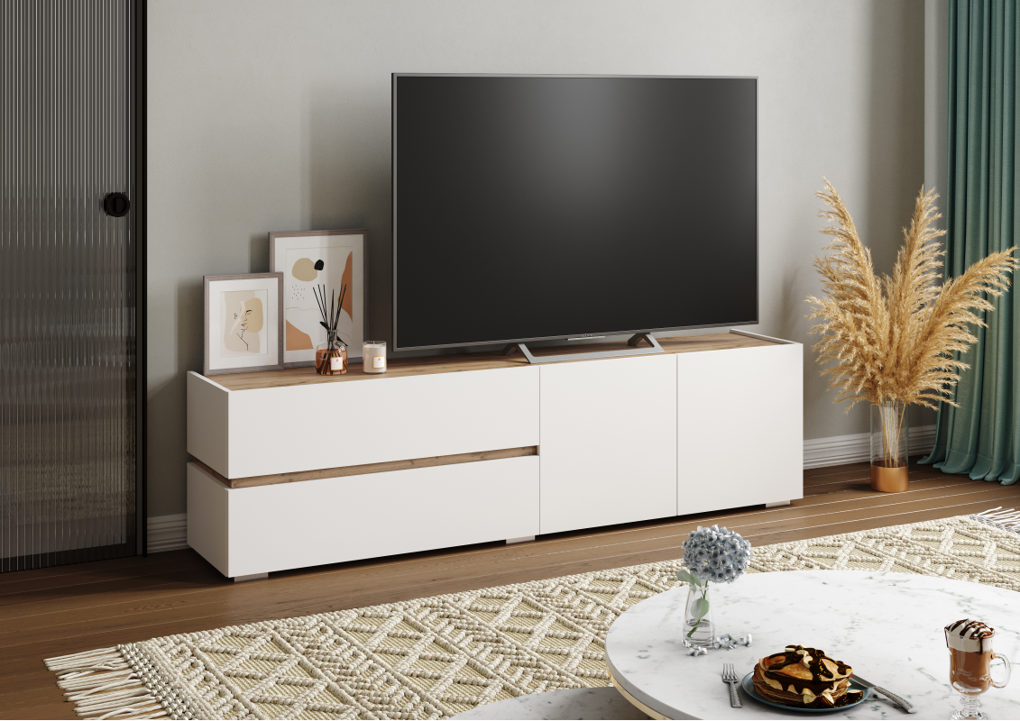 Тумба ТВ "Аркон" белый / дуб вотан