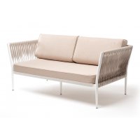 Касабланка диван 2-местный плетеный из роупа, каркас алюминий светло-серый (RAL7035) муар, роуп серо-коричневый 23мм, ткань бежевая 052