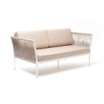 Касабланка диван 2-местный плетеный из роупа, каркас алюминий светло-серый (RAL7035) муар, роуп серо-коричневый 23мм, ткань бежевая 052