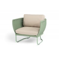 "Фиджи" кресло плетеное из роупа, каркас алюминий (RAL6021) глянец, роуп зеленый (4204) круглый tex/KT18-0024, 15 мм tex, ткань Mossle бежевая