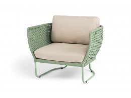 "Фиджи" кресло плетеное из роупа, каркас алюминий (RAL6021) глянец, роуп зеленый (4204) круглый tex/KT18-0024, 15 мм tex, ткань Mossle бежевая