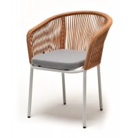 "Марсель" стул плетеный из роупа, каркас алюминий светло-серый (RAL7035) муар, роуп оранжевый меланж круглый, ткань светло-серая