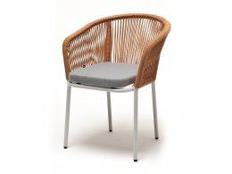 "Марсель" стул плетеный из роупа, каркас алюминий светло-серый (RAL7035) муар, роуп оранжевый меланж круглый, ткань светло-серая