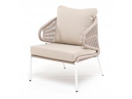 "Милан" кресло плетеное из роупа, каркас алюминий белый муар, роуп бежевый круглый, ткань бежевая 052 "Милан" кресло плетеное из роупа, каркас алюминий белый муар, роуп бежевый круглый, ткань бежевая 052