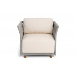 "Лугано" кресло плетеное из роупа, каркас алюминий светло-серый (RAL7035) муар, роуп серый меланж круглый, ткань Mossle светло-бежевая