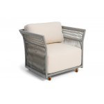 "Лугано" кресло плетеное из роупа, каркас алюминий светло-серый (RAL7035) муар, роуп серый меланж круглый, ткань Mossle светло-бежевая