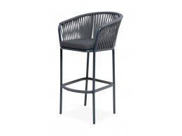 "Бордо" стул барный плетеный из роупа, каркас из стали темно-серый (RAL7024) муар, роуп серый 15мм, ткань темно-серая 027