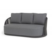 "Монтелла" диван 3-местный плетеный из роупа, каркас алюминий темно-серый (RAL7024) муар, роуп темно-серый круглый, ткань темно-серая 027