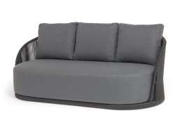 "Монтелла" диван 3-местный плетеный из роупа, каркас алюминий темно-серый (RAL7024) муар, роуп темно-серый круглый, ткань темно-серая 027