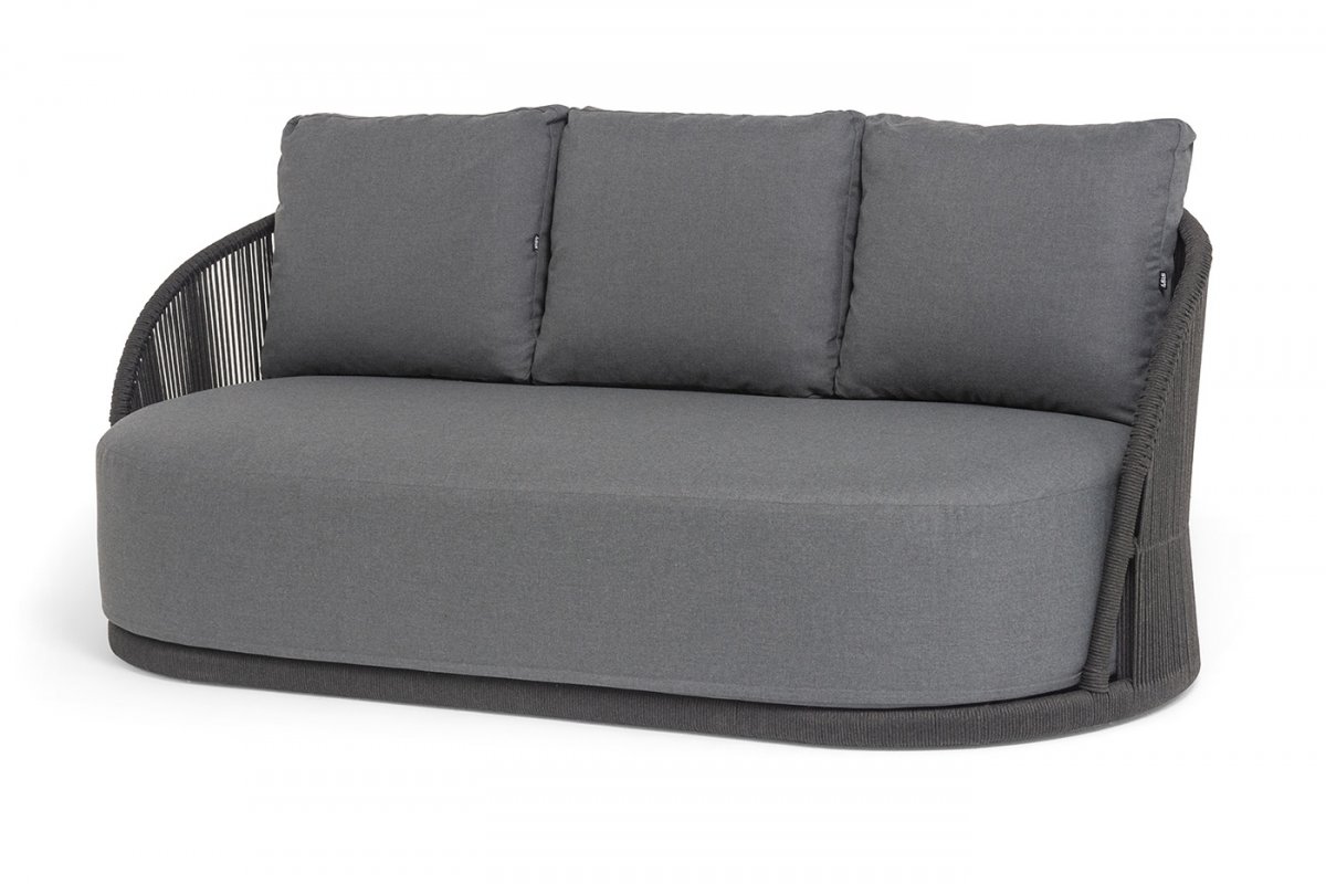 "Монтелла" диван 3-местный плетеный из роупа, каркас алюминий темно-серый (RAL7024) муар, роуп темно-серый круглый, ткань темно-серая 027