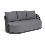 "Монтелла" диван 3-местный плетеный из роупа, каркас алюминий темно-серый (RAL7024) муар, роуп темно-серый круглый, ткань темно-серая 027