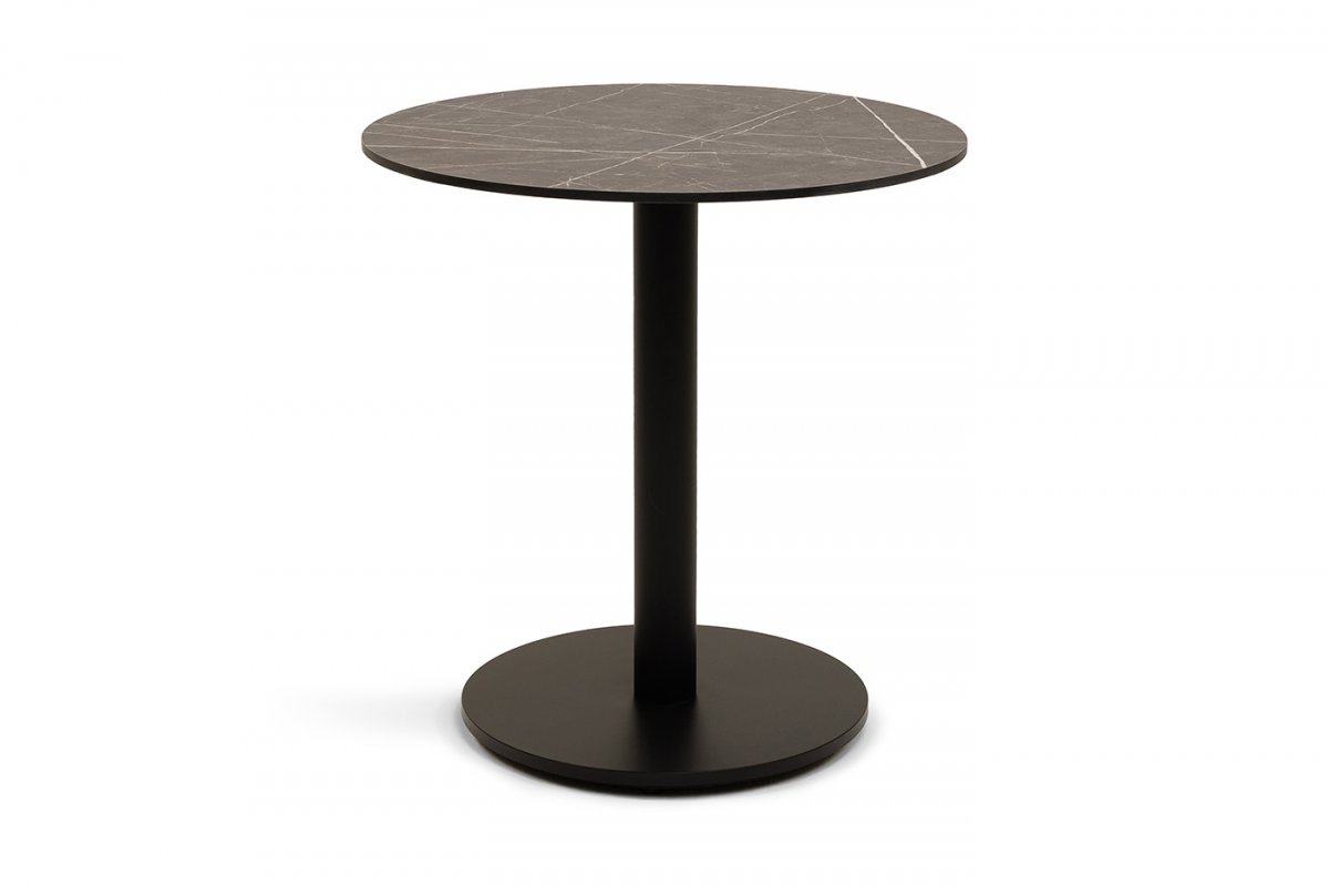"Каффе" стол из HPL круглый Ø70см, цвет "серый мрамор", подстолье стальное