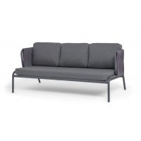 "Ронда" диван 3-местный плетеный из роупа, каркас алюминий темно-серый (RAL7024) муар, роуп серый 40 мм tex, ткань темно-серая 027