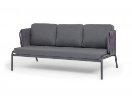 "Ронда" диван 3-местный плетеный из роупа, каркас алюминий темно-серый (RAL7024) муар, роуп серый 40 мм tex, ткань темно-серая 027