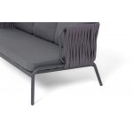 "Ронда" диван 3-местный плетеный из роупа, каркас алюминий темно-серый (RAL7024) муар, роуп серый 40 мм tex, ткань темно-серая 027