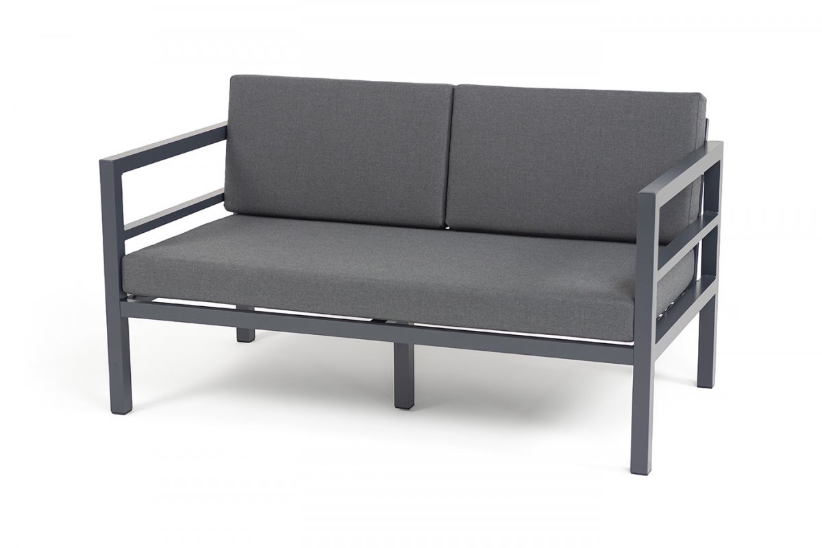 "Эстелья" диван 2-местный, каркас алюминий темно-серый (RAL7024) муар, ткань темно-серая 027