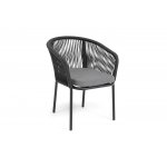 "Марсель" стул плетеный из роупа, каркас алюминий черный муар, роуп темно-серый круглый, ткань темно-серая 027