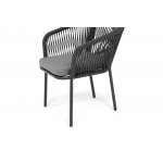 "Марсель" стул плетеный из роупа, каркас алюминий черный муар, роуп темно-серый круглый, ткань темно-серая 027
