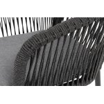 "Марсель" стул плетеный из роупа, каркас алюминий черный муар, роуп темно-серый круглый, ткань темно-серая 027