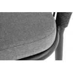 "Марсель" стул плетеный из роупа, каркас алюминий черный муар, роуп темно-серый круглый, ткань темно-серая 027