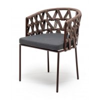 "Диего" стул плетеный из роупа, каркас из стали коричневый (RAL8016) муар, роуп коричневый круглый, ткань темно-серая 027