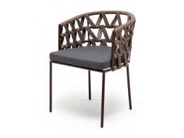"Диего" стул плетеный из роупа, каркас из стали коричневый (RAL8016) муар, роуп коричневый круглый, ткань темно-серая 027