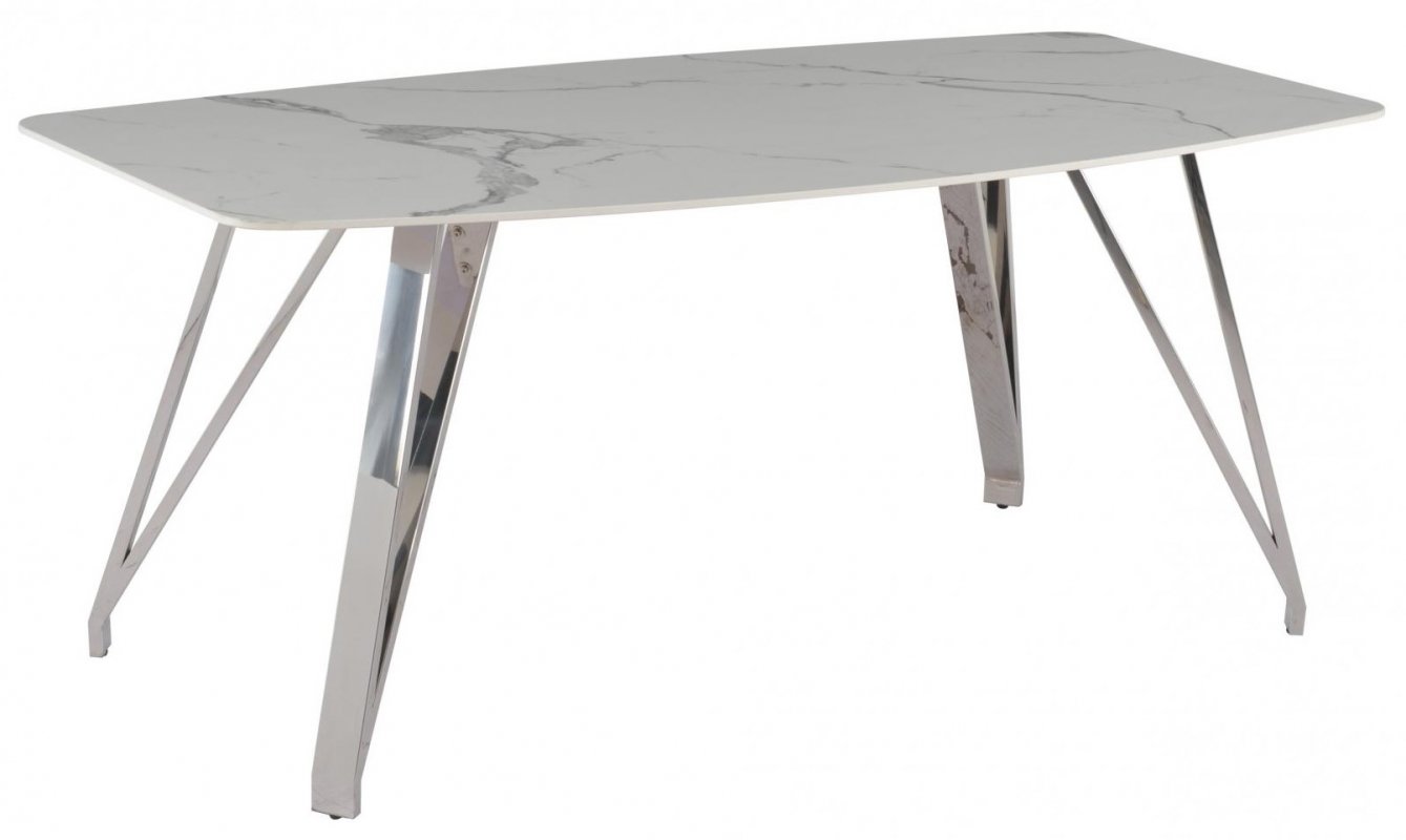 Стол обеденный Соар-2 F-1690,160х90х76 см, бело-серая керамика/хром серебро