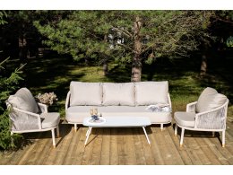 "Верона" лаунж-зона 5-местная плетеная из роупа (веревки), каркас алюминиевый белый, роуп бежевый "Верона" лаунж-зона 5-местная плетеная из роупа (веревки), каркас алюминиевый белый, роуп бежевый