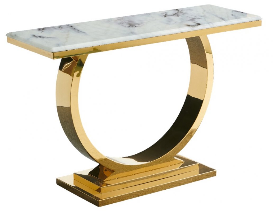 Стол-консоль Лира IST-806,120х40х76 см, небесный белый/золотой