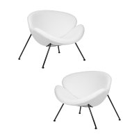 Набор 2 шт Кресло дизайнерское DOBRIN EMILY, белый (букле) ткань, черное основание
