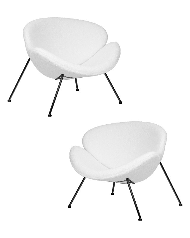 Набор 2 шт Кресло дизайнерское DOBRIN EMILY, белый (букле) ткань, черное основание