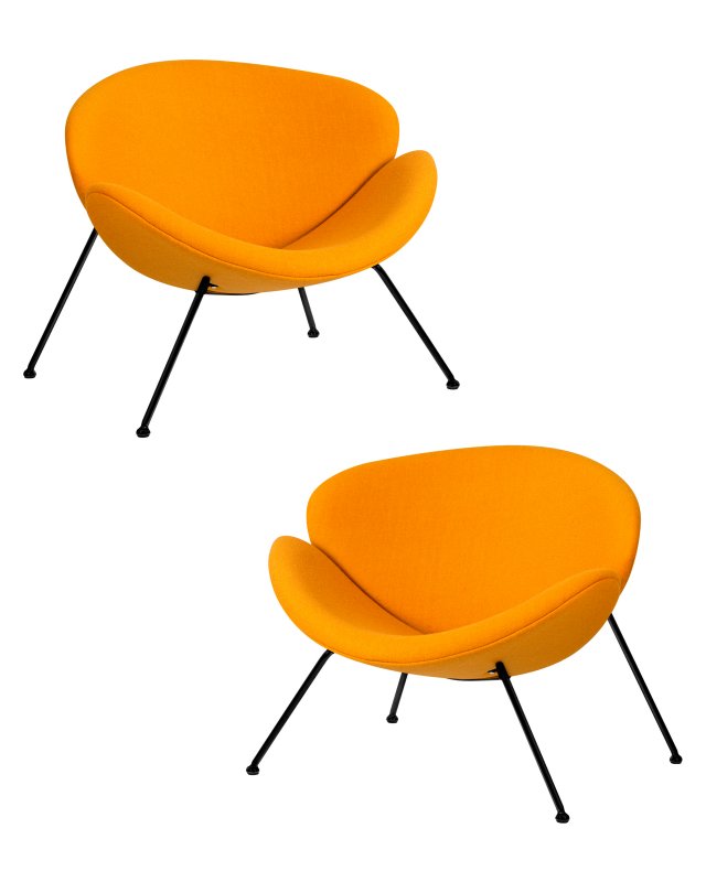 Набор 2 шт Кресло дизайнерское DOBRIN EMILY, желтая ткань AF13, черное основание