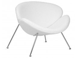 Кресло дизайнерское DOBRIN EMILY, белый (букле) ткань , хромированная сталь