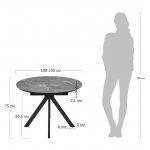 Стол Rudolf круглый раскладной 100-130x100x75см, серый керамогранит, черный