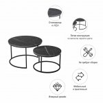 Набор кофейных столиков Tango серый мрамор с чёрными ножками, 2шт