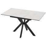 Стол КОМИЛЬФО МИНИ 100 БЕЛЫЙ МРАМОР с прожилками латте, керамика / ЧЕРНЫЙ, М-City