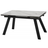Стол МОРИС-2 140 БЕЛЫЙ МРАМОР АКТИВНЫЙ , керамика / Черный каркас, М-City
