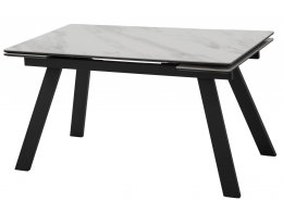 Стол МОРИС-2 140 БЕЛЫЙ МРАМОР АКТИВНЫЙ , керамика / Черный каркас, М-City