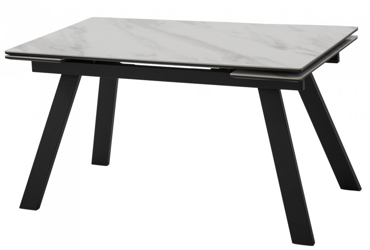 Стол МОРИС-2 140 БЕЛЫЙ МРАМОР АКТИВНЫЙ , керамика / Черный каркас, М-City